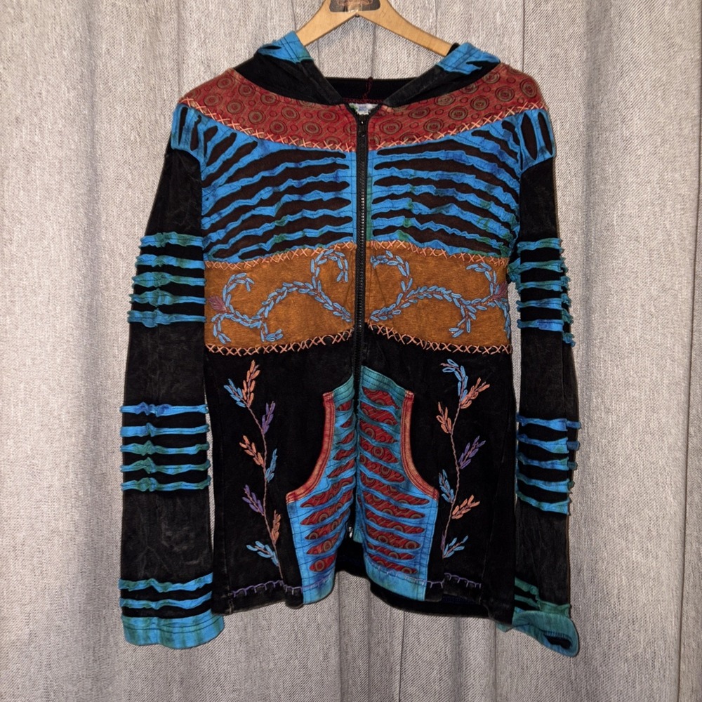 90s India Boutique Hooded Zip Up Large